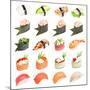 Sushi Set - Different Types Of Sushes Isolated On White Background-heckmannoleg-Mounted Art Print