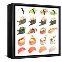 Sushi Set - Different Types Of Sushes Isolated On White Background-heckmannoleg-Framed Stretched Canvas