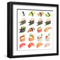 Sushi Set - Different Types Of Sushes Isolated On White Background-heckmannoleg-Framed Art Print