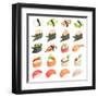 Sushi Set - Different Types Of Sushes Isolated On White Background-heckmannoleg-Framed Art Print