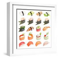 Sushi Set - Different Types Of Sushes Isolated On White Background-heckmannoleg-Framed Art Print