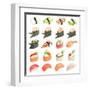 Sushi Set - Different Types Of Sushes Isolated On White Background-heckmannoleg-Framed Art Print