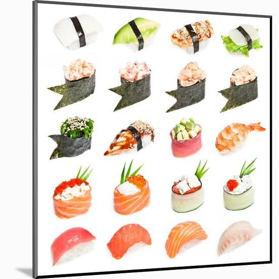 Sushi Set - Different Types Of Sushes Isolated On White Background-heckmannoleg-Mounted Art Print