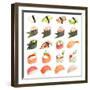 Sushi Set - Different Types Of Sushes Isolated On White Background-heckmannoleg-Framed Art Print