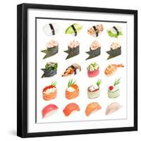 Sushi Set - Different Types Of Sushes Isolated On White Background-heckmannoleg-Framed Art Print