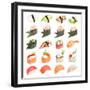 Sushi Set - Different Types Of Sushes Isolated On White Background-heckmannoleg-Framed Art Print