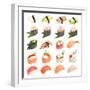 Sushi Set - Different Types Of Sushes Isolated On White Background-heckmannoleg-Framed Art Print