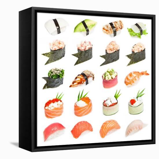 Sushi Set - Different Types Of Sushes Isolated On White Background-heckmannoleg-Framed Stretched Canvas