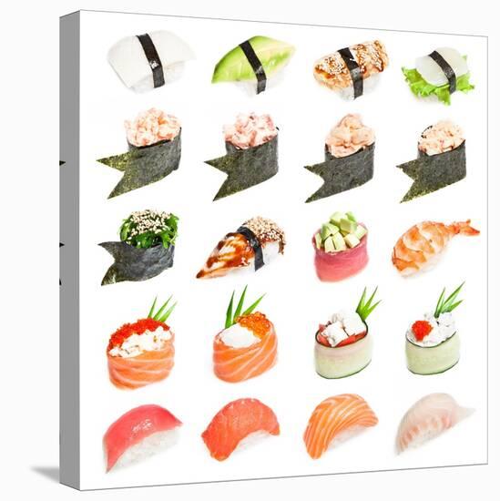 Sushi Set - Different Types Of Sushes Isolated On White Background-heckmannoleg-Stretched Canvas