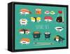 Sushi Set. Soy Sauce and Sushi Roll. Japanese Food. Vector Cartoon. Friends Forever. Comic Characte-Serbinka-Framed Stretched Canvas