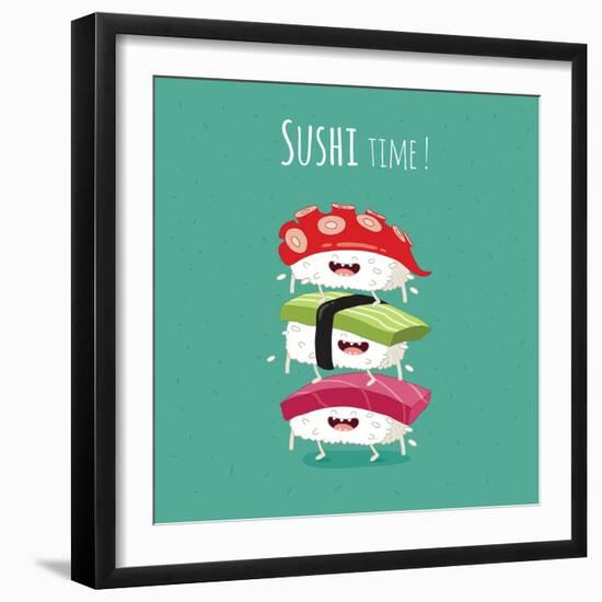 Sushi Time Poster. Vector Illustration.-Serbinka-Framed Art Print