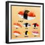 Sushi Watercolor Set Hand Drawn with Stains and Smudges Unagi, Sabe, Maguro, Sake, Tamago, Tako in-anna42f-Framed Art Print