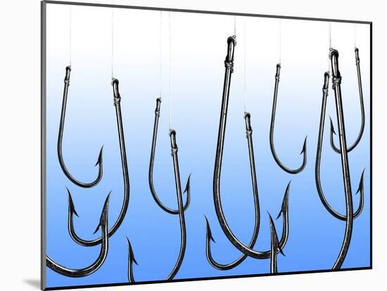 Suspended Fishing Hooks-null-Mounted Premium Photographic Print