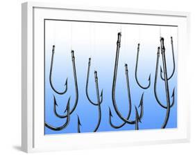 Suspended Fishing Hooks-null-Framed Photographic Print