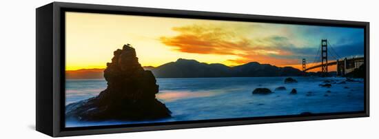 Suspension Bridge across a Bay at Dusk, Golden Gate Bridge, San Francisco Bay, California-null-Framed Stretched Canvas