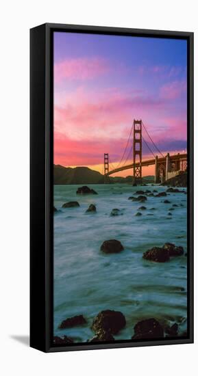 Suspension Bridge across a Bay at Dusk, Golden Gate Bridge, San Francisco Bay, California-null-Framed Stretched Canvas