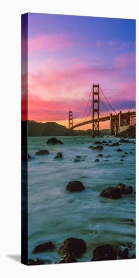 Suspension Bridge across a Bay at Dusk, Golden Gate Bridge, San Francisco Bay, California-null-Stretched Canvas