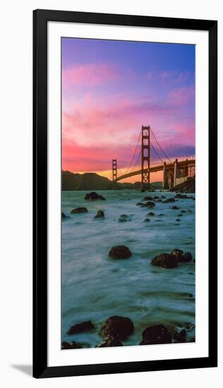 Suspension Bridge across a Bay at Dusk, Golden Gate Bridge, San Francisco Bay, California-null-Framed Photographic Print