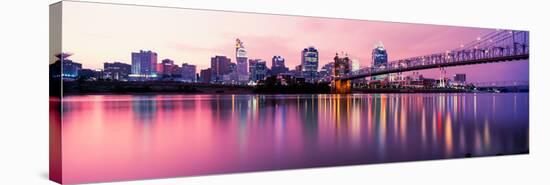 Suspension Bridge across the Ohio River with Skyscrapers in the Background, Cincinnati, Ohio, USA-null-Stretched Canvas