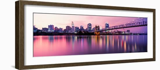 Suspension Bridge across the Ohio River with Skyscrapers in the Background, Cincinnati, Ohio, USA-null-Framed Photographic Print