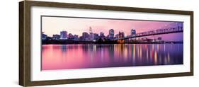 Suspension Bridge across the Ohio River with Skyscrapers in the Background, Cincinnati, Ohio, USA-null-Framed Photographic Print