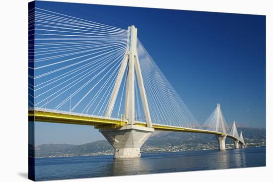 Suspension Bridge Crossing Corinth Gulf Strait, Greece. is the World's Second Longest Cable-Stayed-ollirg-Stretched Canvas