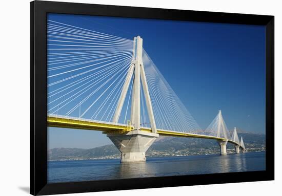 Suspension Bridge Crossing Corinth Gulf Strait, Greece. is the World's Second Longest Cable-Stayed-ollirg-Framed Photographic Print