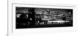 Suspension Bridge Lit Up at Dusk, Brooklyn Bridge, East River, Manhattan, New York City-null-Framed Photographic Print