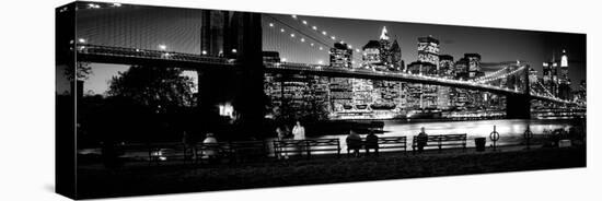 Suspension Bridge Lit Up at Dusk, Brooklyn Bridge, East River, Manhattan, New York City-null-Stretched Canvas