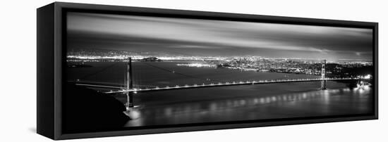 Suspension Bridge Lit Up at Dusk, Golden Gate Bridge, San Francisco, California, USA-null-Framed Stretched Canvas