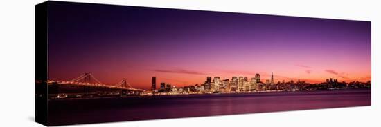 Suspension Bridge with City Skyline at Dusk, Bay Bridge, San Francisco Bay, California-null-Stretched Canvas
