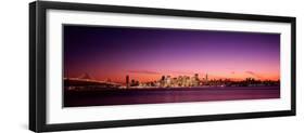 Suspension Bridge with City Skyline at Dusk, Bay Bridge, San Francisco Bay, California-null-Framed Photographic Print