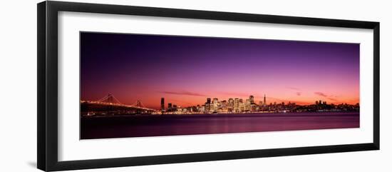 Suspension Bridge with City Skyline at Dusk, Bay Bridge, San Francisco Bay, California-null-Framed Photographic Print