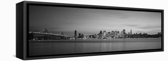 Suspension Bridge with City Skyline at Dusk, Bay Bridge, San Francisco Bay, San Francisco-null-Framed Stretched Canvas