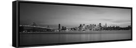 Suspension Bridge with City Skyline at Dusk, Bay Bridge, San Francisco Bay, San Francisco-null-Framed Stretched Canvas