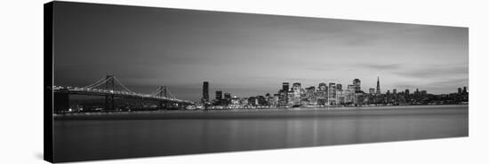 Suspension Bridge with City Skyline at Dusk, Bay Bridge, San Francisco Bay, San Francisco-null-Stretched Canvas