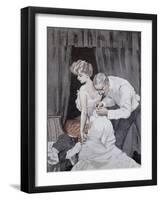 Suspicious Husband Observing the Alteration in the Tying of His Wife's Corset, 1909-Ferdinand Van Reznicek-Framed Giclee Print