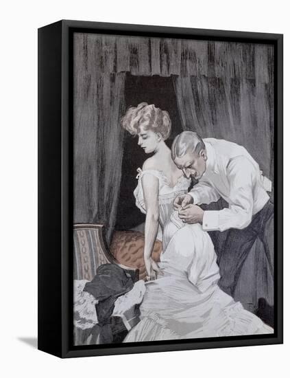 Suspicious Husband Observing the Alteration in the Tying of His Wife's Corset, 1909-Ferdinand Van Reznicek-Framed Stretched Canvas