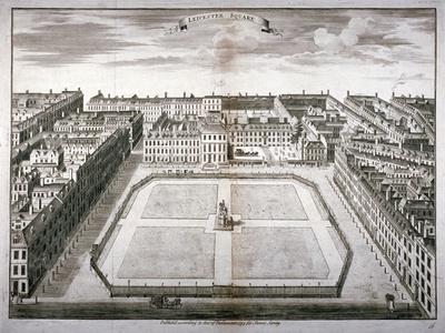 Aerial View of Leicester Square with Carriages, Westminster, London, 1754