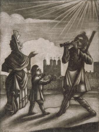 Man Piping and a Woman and Child Dancing Near the Walls of the Tower of London, C1770