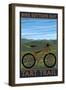 Suttons Bay, Michigan - Mountain Biker in Trees-Lantern Press-Framed Art Print
