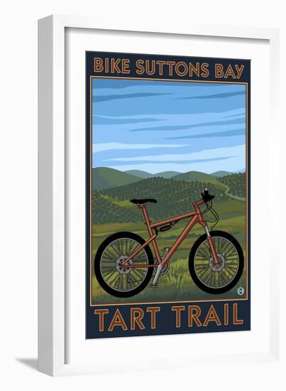 Suttons Bay, Michigan - Mountain Biker in Trees-Lantern Press-Framed Art Print