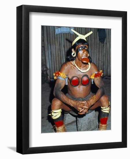 Suya Indian Dressed for Dance, Brazil, South America-Robin Hanbury-tenison-Framed Premium Photographic Print