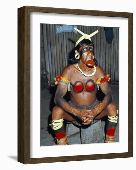 Suya Indian Dressed for Dance, Brazil, South America-Robin Hanbury-tenison-Framed Photographic Print