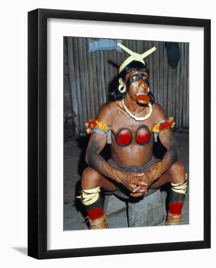 Suya Indian Dressed for Dance, Brazil, South America-Robin Hanbury-tenison-Framed Photographic Print