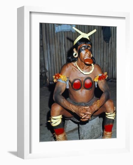 Suya Indian Dressed for Dance, Brazil, South America-Robin Hanbury-tenison-Framed Photographic Print