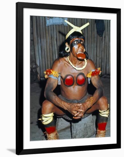 Suya Indian Dressed for Dance, Brazil, South America-Robin Hanbury-tenison-Framed Photographic Print