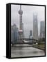 Suzhou Creek and the Waibaidu Bridge with View Towards the Pudong Skyline, Shanghai, China, Asia-Amanda Hall-Framed Stretched Canvas