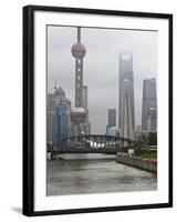 Suzhou Creek and the Waibaidu Bridge with View Towards the Pudong Skyline, Shanghai, China, Asia-Amanda Hall-Framed Photographic Print