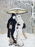 Crow and Heron, or Young Lovers Walking Together under an Umbrella in a Snowstorm, C1769-Suzuki Harunobu-Giclee Print